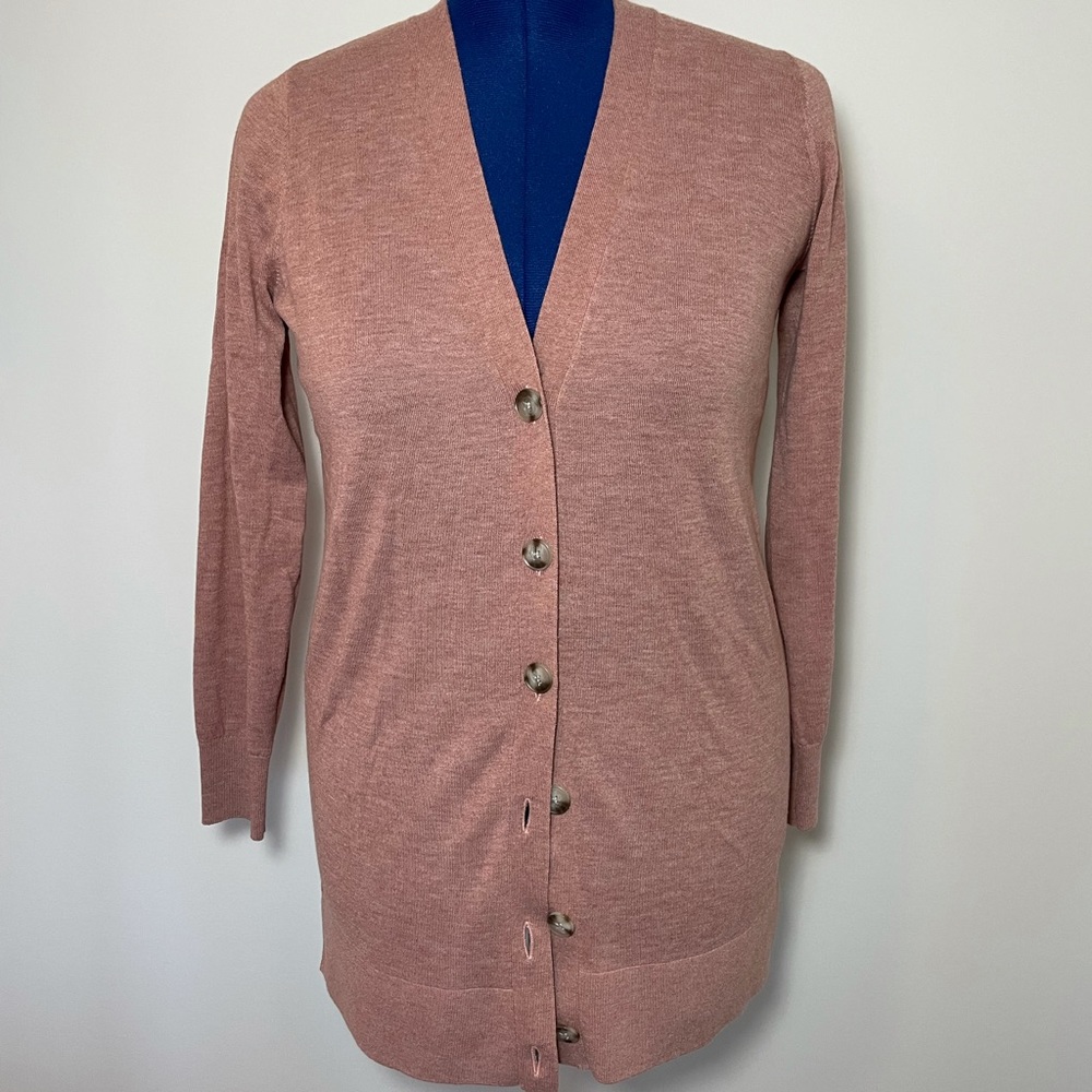 LOFT Wool Blend Cardigan Sweater Medium V-Neck Dusty Rose